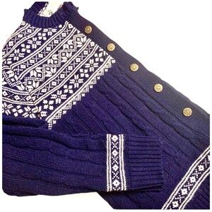 Vintage snowflake cozy cardigan with metal buttons winter navy button down